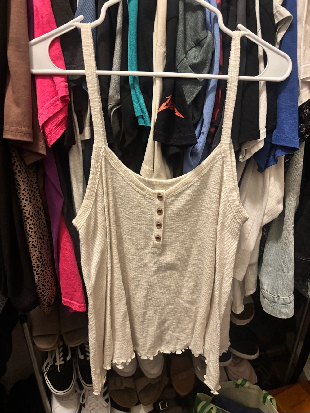 American Eagle Outfitters Cream Ribbed Button Cami